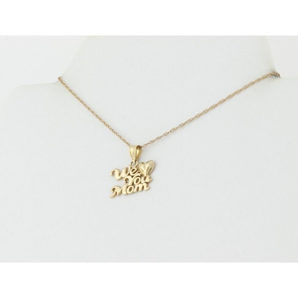 14k Yellow Gold We Love You Mom Heart Necklace 18" Chain - Picture 5 of 7